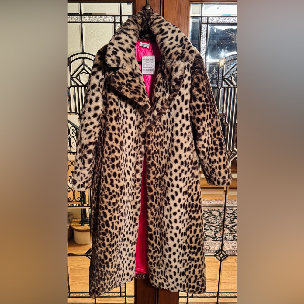 Miss Selfridge Leopard Faux Fur Maxi Coat, US size 8, brand new with tags!